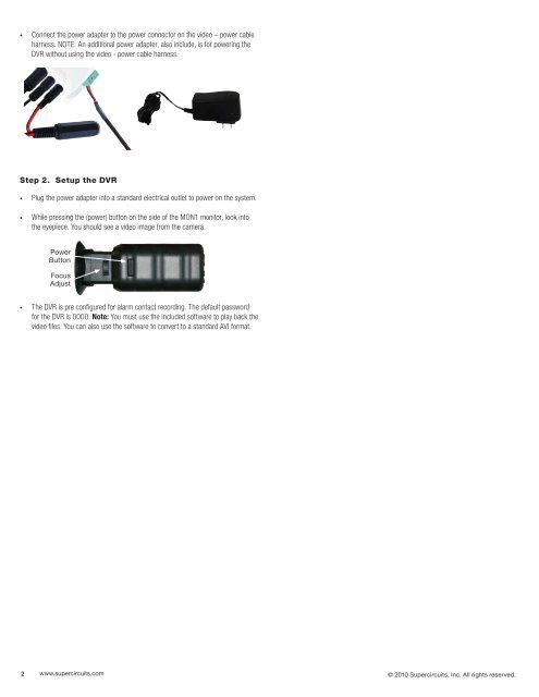 CCR-1 Covert Camera System Quick Start Guide - Supercircuits Inc.