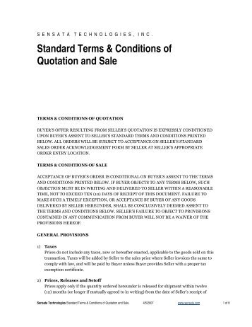 Standard Terms & Conditions of Quotation and Sale (PDF) - Sensata