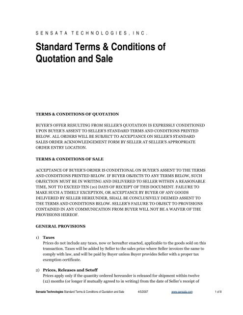 Standard Terms & Conditions of Quotation and Sale (PDF) - Sensata