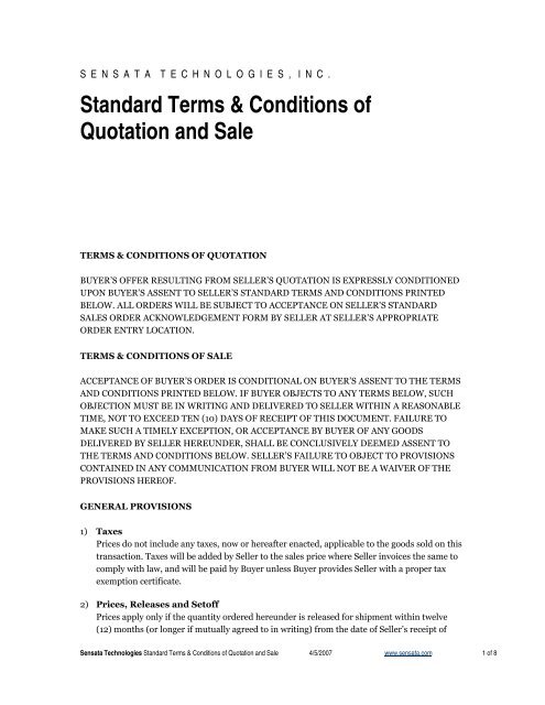 Standard Terms &amp; Conditions of Quotation and Sale (PDF) - Sensata