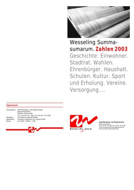 Wesseling Summa- sumarum. Zahlen 2003 ... - Stadt Wesseling