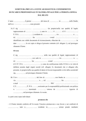 Scrittura privata per conferimento incarico per la persona offesa dal ...