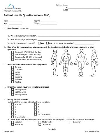 Patient Health Questionnaire – PHQ - Arch Health Partners