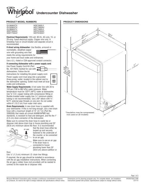 product dimensions - Whirlpool