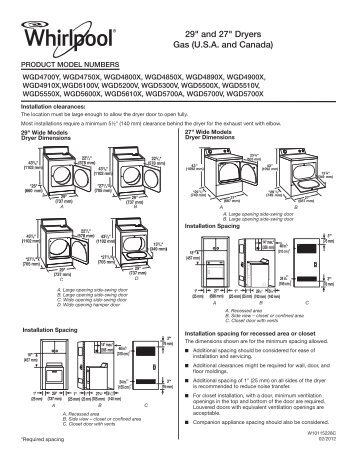 29" and 27" Dryers Gas (U.S.A. and Canada) - Whirlpool