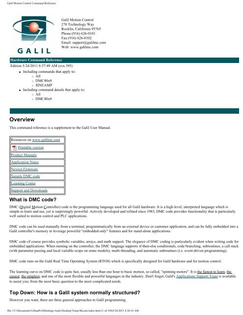 Galil Motion Control Command Reference