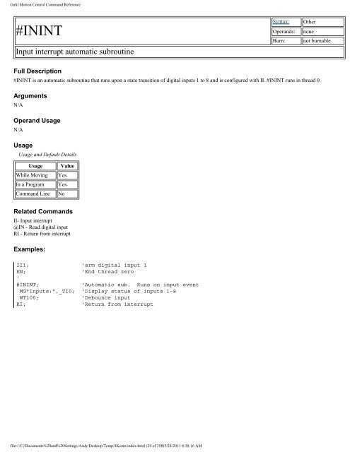 Galil Motion Control Command Reference