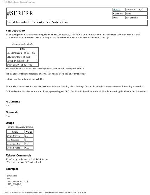 Galil Motion Control Command Reference