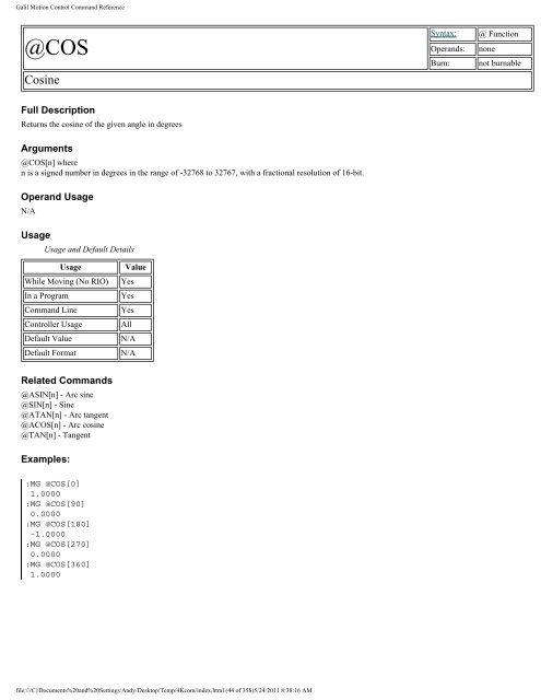 Galil Motion Control Command Reference