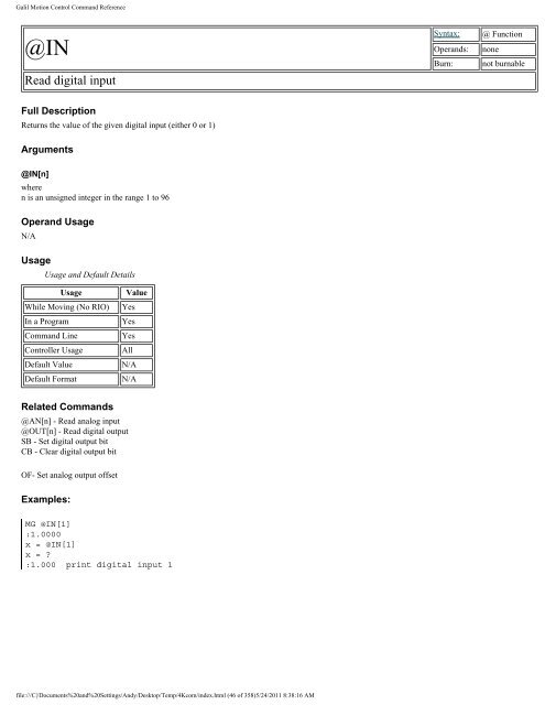 Galil Motion Control Command Reference