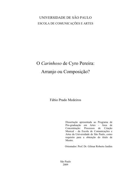 O Carinhoso de Cyro Pereira: Arranjo ou ComposiÃ§Ã£o? - ECA-USP