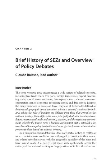 Brief History of SEZs and Overview of Policy Debates