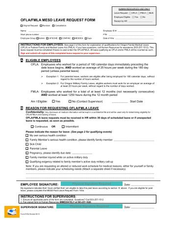 OFLA/FMLA MESD Leave Request Form #103b