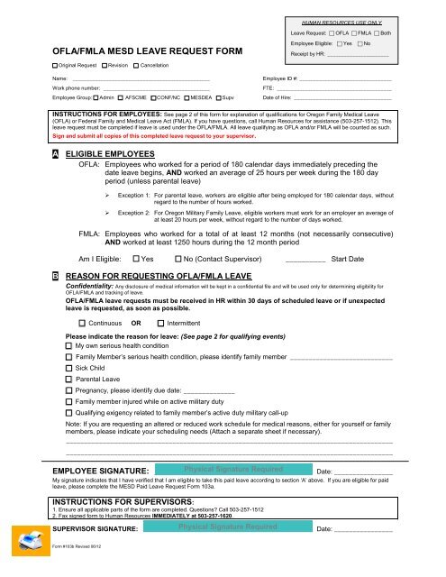 OFLA/FMLA MESD Leave Request Form #103b