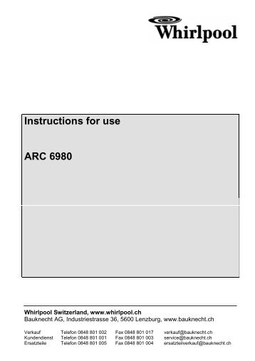 Instructions for use ARC 6980 - Whirlpool