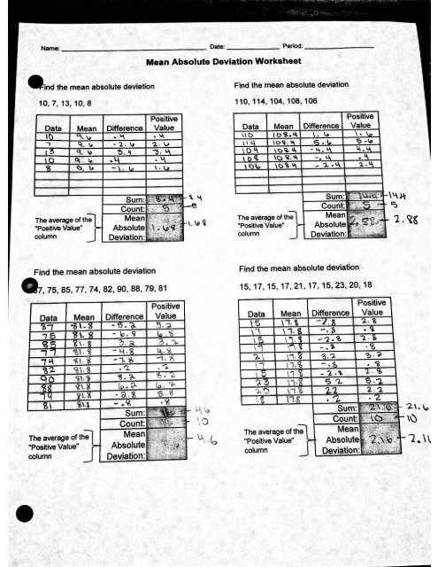 Mean Absolute Deviation Worksheet