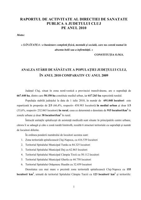 raportul de activitate al directiei de sanatate publica a judetului cluj ...