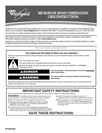 microwave hood combination user instructions - Whirlpool