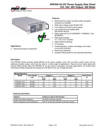 FNP300 AC-DC Power Supply Data Sheet - Power-One