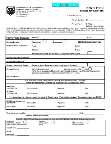 Demolition Permit Application - City of Vernon