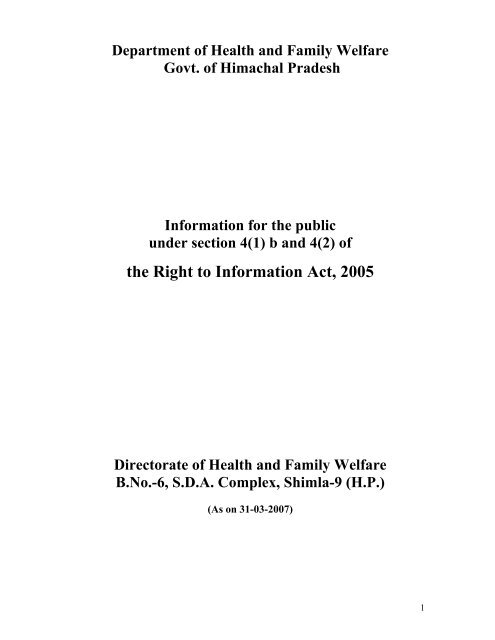 the Right to Information Act, 2005 - HP Health Department