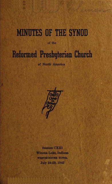 Reformed Presbyterian Minutes of Synod 1942 - Rparchives.org