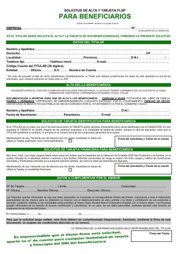 Ficha solicitud de ALTA BENEFICIARIOS + VISA Rev. 00