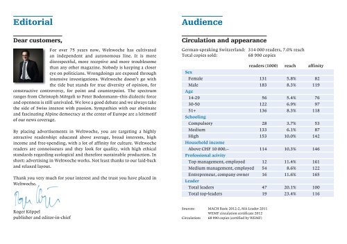 Page format and prices WW Magazin - Die Weltwoche