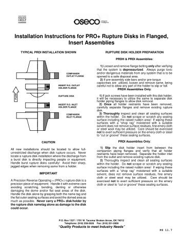 Installation Instructions for PRO+ Rupture Disks in Flanged ... - Oseco