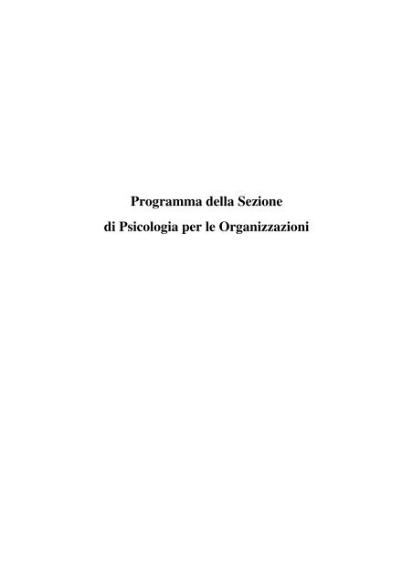 Programma della Sezione di Psicologia per le Organizzazioni - AIP