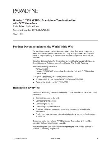 Hotwire 7976 M/SDSL Standalone Termination Unit, with G.703 ...