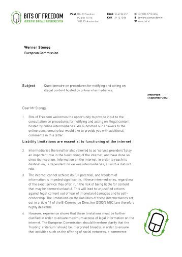 Subject Questionnaire on procedures for notifying ... - Bits of Freedom