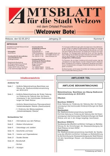 Informationen aus dem Rathaus - Welzow