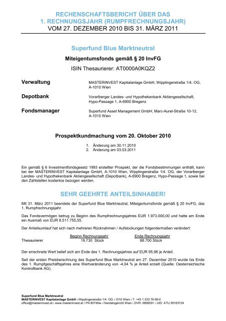 RECHENSCHAFTSBERICHT Superfund Blue Marktneutral