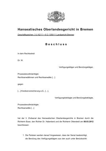 3 U 42/11 (pdf, 45 kB) - Hanseatisches Oberlandesgericht Bremen