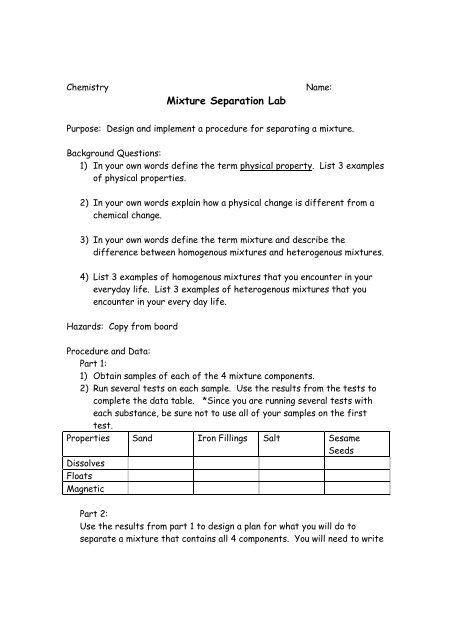 Mixture Separation Lab