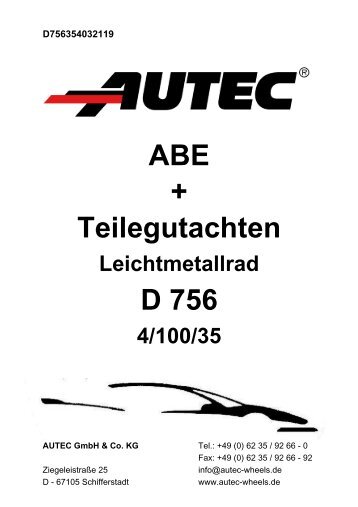 ABE + Teilegutachten D 756 - AUTEC GmbH & Co. KG