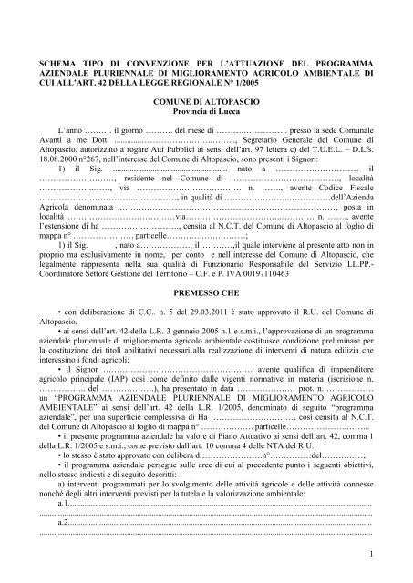 Schema di convenzione per l'attuazione del programma