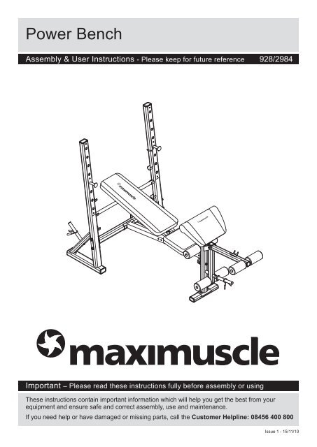 9282984 JX201 MAXIMUSCLE POWER BENCH
