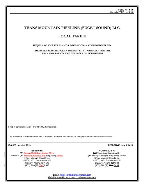 trans mountain pipeline (puget sound) llc local tariff - Kinder Morgan