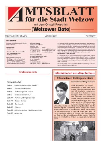 Informationen aus dem Rathaus - Welzow