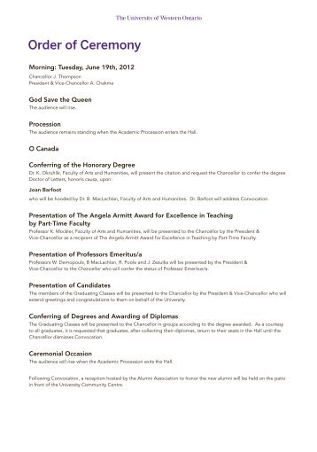 Order of Ceremony - Academic Calendar - University of Western ...