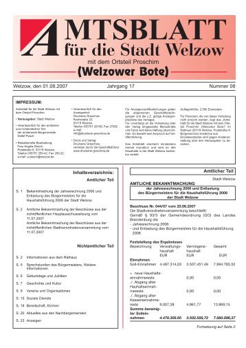 MTSBLATT für die Stadt Welzow