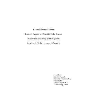Research Proposal for the Doctoral Program in Maharishi Vedic ...