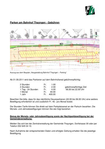 Parken am Bahnhof Thayngen GebÃ¼hren - Gemeinde Thayngen