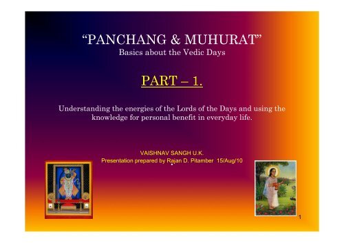 “PANCHANG & MUHURAT” PART – 1. . - VaishnavSangh.org.uk
