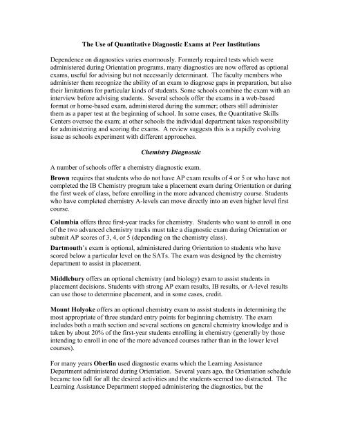 Summary of quantitative skills diagnostics - Amherst College