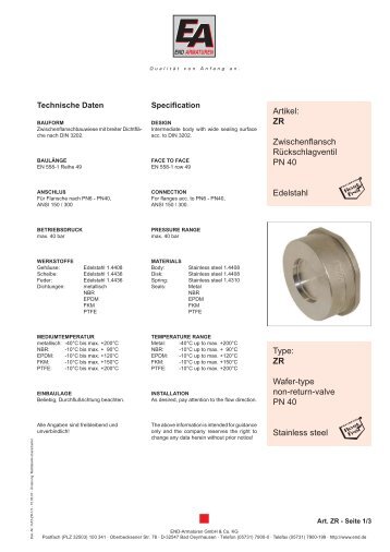 ZR Wafer-type non-return-valve PN 40 Stainless steel