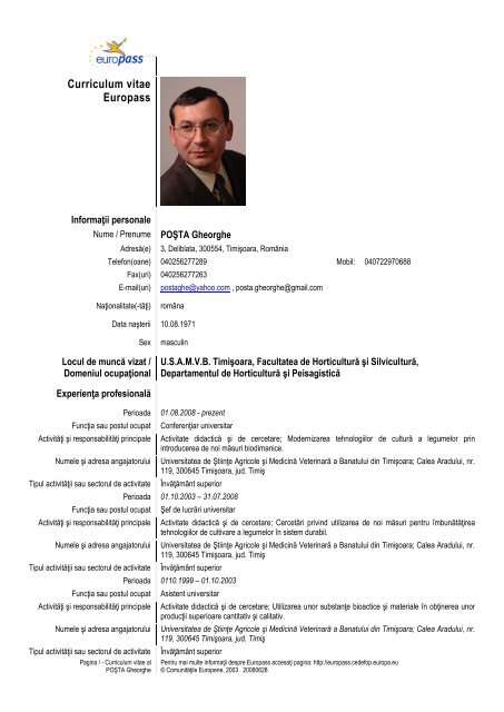 CV Posta Gheorghe.pdf - Universitatea de Stiinte Agricole si ...