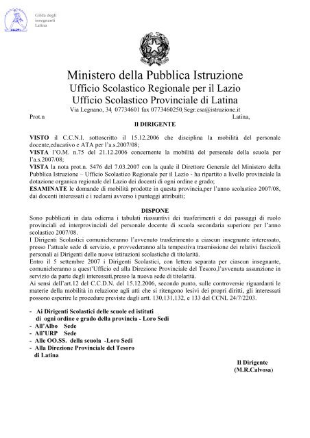 Ministero della Pubblica Istruzione - Gilda Latina